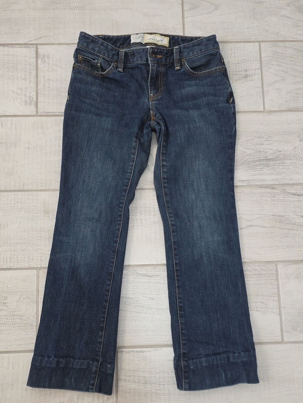 Loft Curvy Boot Jeans Women's Size 00P Low Rise Dark Wash
